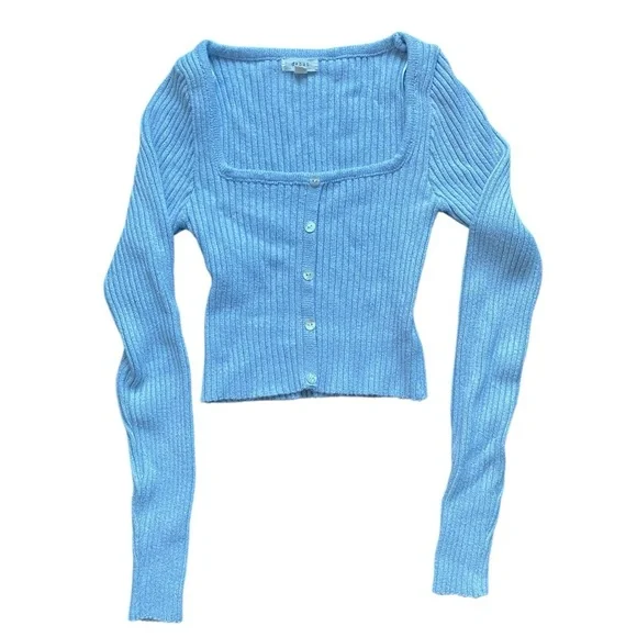 Debut Blue Ribbed Button Front Sweater Size Small/Medium - Picture 1 of 8